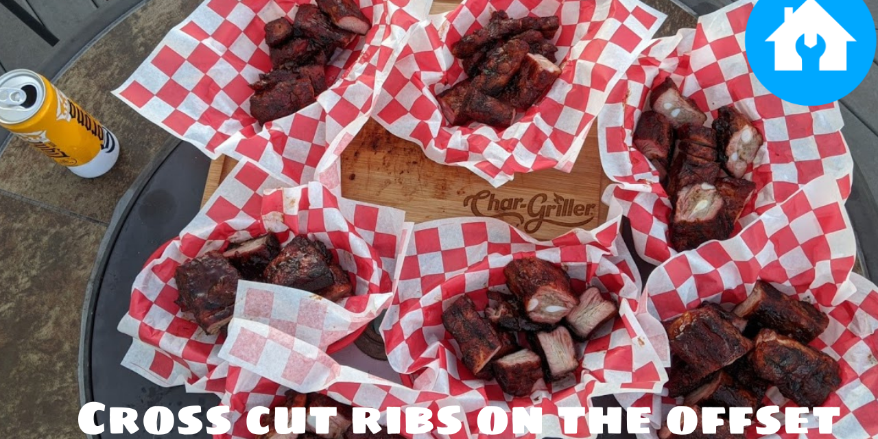 Cross-cut St Louis ribs on the Char-Griller offset – Riblets?